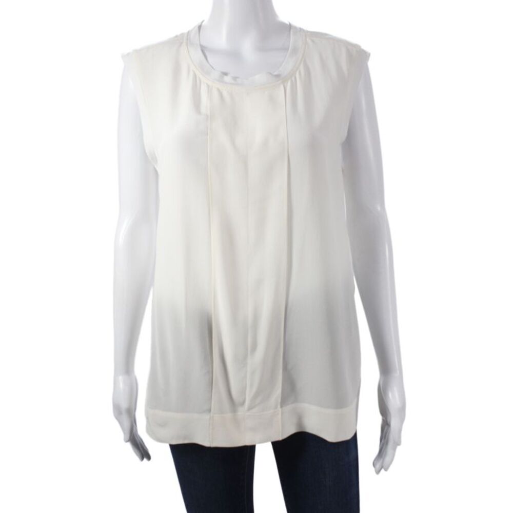 DKNY Women Silk Sleeveless Round Neck Basic Tank White Summer Size M